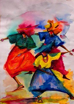 Africaine œuvres - danse gouache Afriqueine